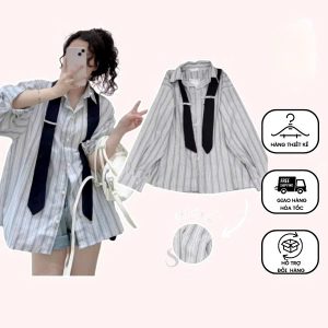 ✨Áo Sơ Mi Kẻ Sọc Form Rộng Mix Cà Vạt Cách Điệu - Phong Cách Preppy Hiện Đại✨